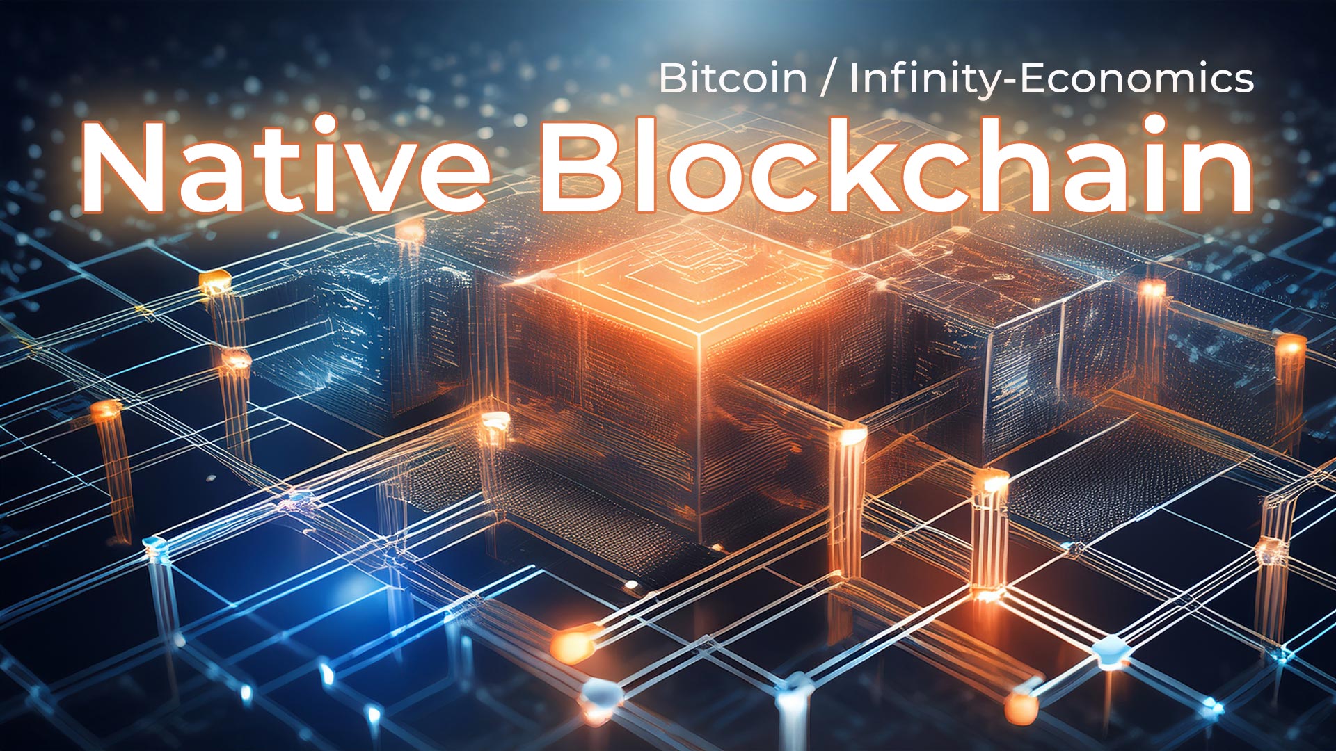 Visualization of a native blockchain network showing interconnected digital blocks with glowing nodes symbolizing decentralization, security, and code-level independence.